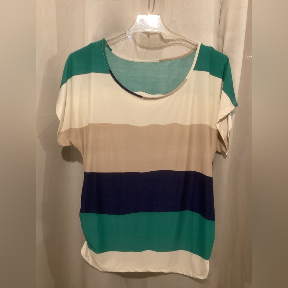 Love Nation Striped Short Sleeve Tee in Teal, Navy & Cream